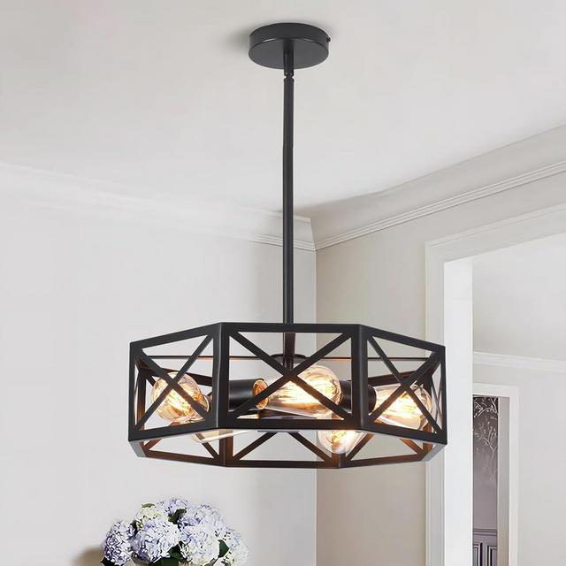 SZZYAJG 17.7" Industrial Style Semi-Flush Mount Dining Room Light, Metal Frame， 5-Light Modern Ceiling Light Fixture，Suit Farmhouse Ceiling Mount，Bedroom ， for Kitchen，Hallway Black Chandelier