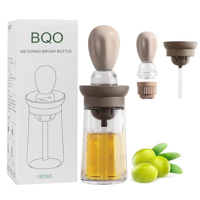 BQO Oil Dispenser Bottle for Kitchen Cooking, Olive Oil Dispenser Bottle with Barbecue Brush for Kitchen Grilling Baking and Cooking - Glass Olive Oil Bottle
