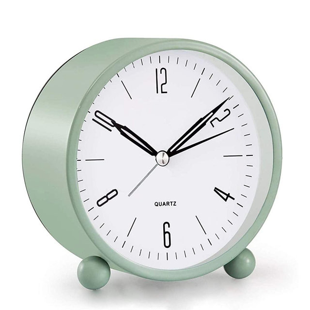 Analog Alarm Clock, 4 inch Super Silent Non Ticking Small Clock with Night Light, Battery Operated, Simply Design, for Bedroon, Bedside, Desk, (Green)