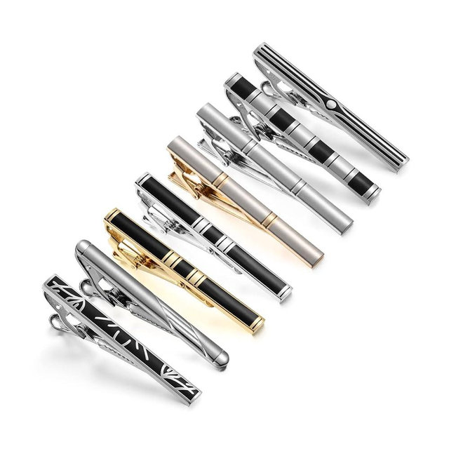 wynameleri Classic Tie Bars Clips 8 PCS, Business Shirt Necktie Pin Pinch Clip Set for Men
