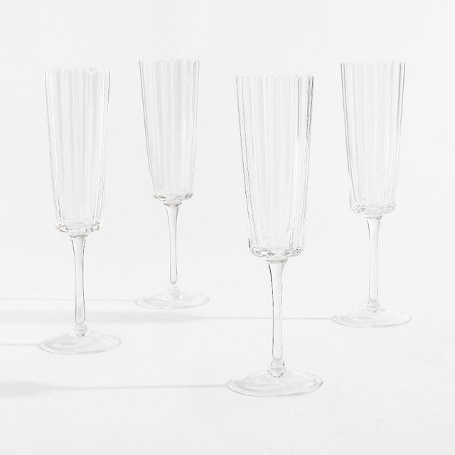 Fluted Glass Champagne Flutes, Set of 4 - Clear