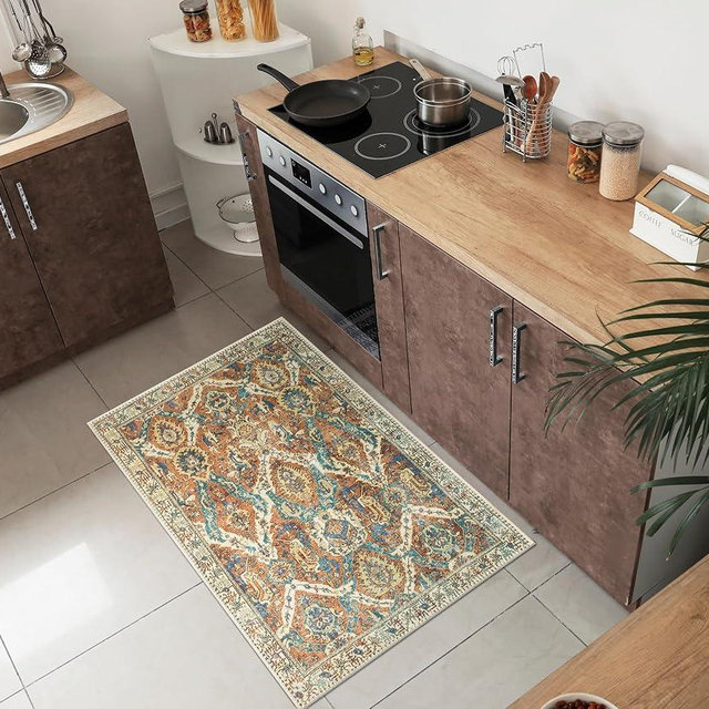 Keen Home Design 2x3 Rug - Machine Washable Entry Rug with Non-Slip Backing, Ideal for Enteryway, Kitchen, Bathroom, Laundry Room - Vintage, Easy Clean, Durable, Low Pile Rug - (2' x 3')
