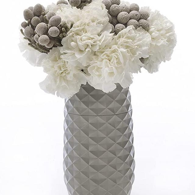 The Amaranth Vase - Unique Design for Easy Water Draining and Stem Access - Impact Resistant Plastic and Marble Blend - The Smart Vase for Floral Arrangements (Cool Grey)