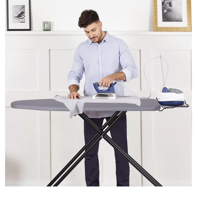 Ironing Board with Heat Resistant Cover and Thicken Felt Pad, Heavy Sturdy Legs,Full Size Hanger Iron Board,Foldable (L-Grey)