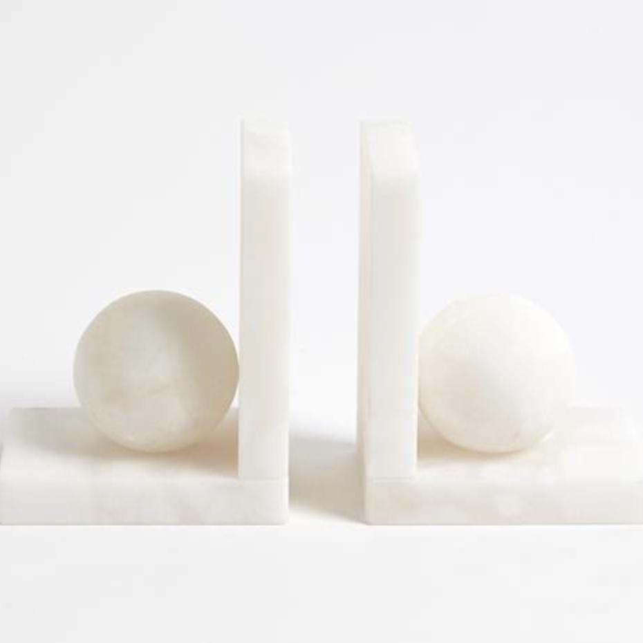 Global Views Modern Natural White Alabaster Ball Bookends - Pair