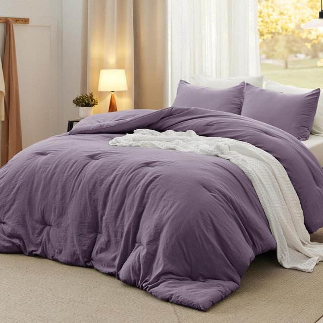 Bedsure Queen Size Comforter Set, Grayish Purple Soft Prewashed Bedding for All Seasons, 3 Pieces GentleSoft™ Warm Down Alternative Bed Set, 1 Lightwe