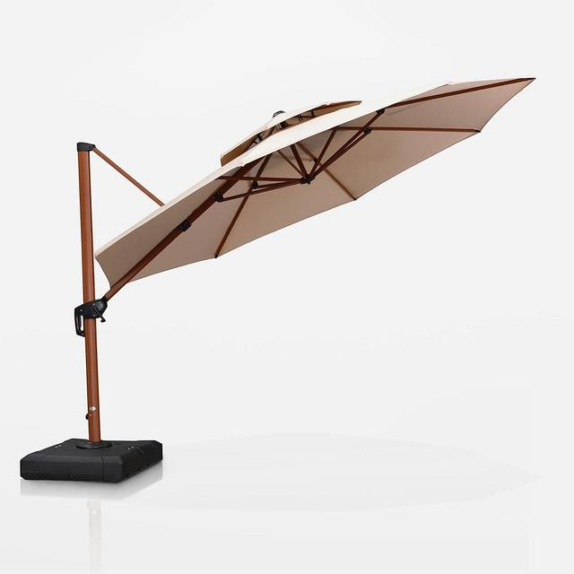PURPLE LEAF 12ft Patio Umbrella Outdoor Round Large Cantilever Umbrella Windproof Offset Umbrellas Heavy Duty Sun Umbrellas for Garden Deck Pool Patio, Beige