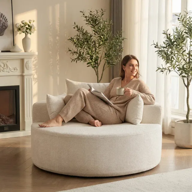 55" Chenille Single Sofa Bed – Fluffy Modern Sleeper Chair, No Assembly Required, Multi-Purpose Lounger for Living Room, Nice Gift for Mother's Day