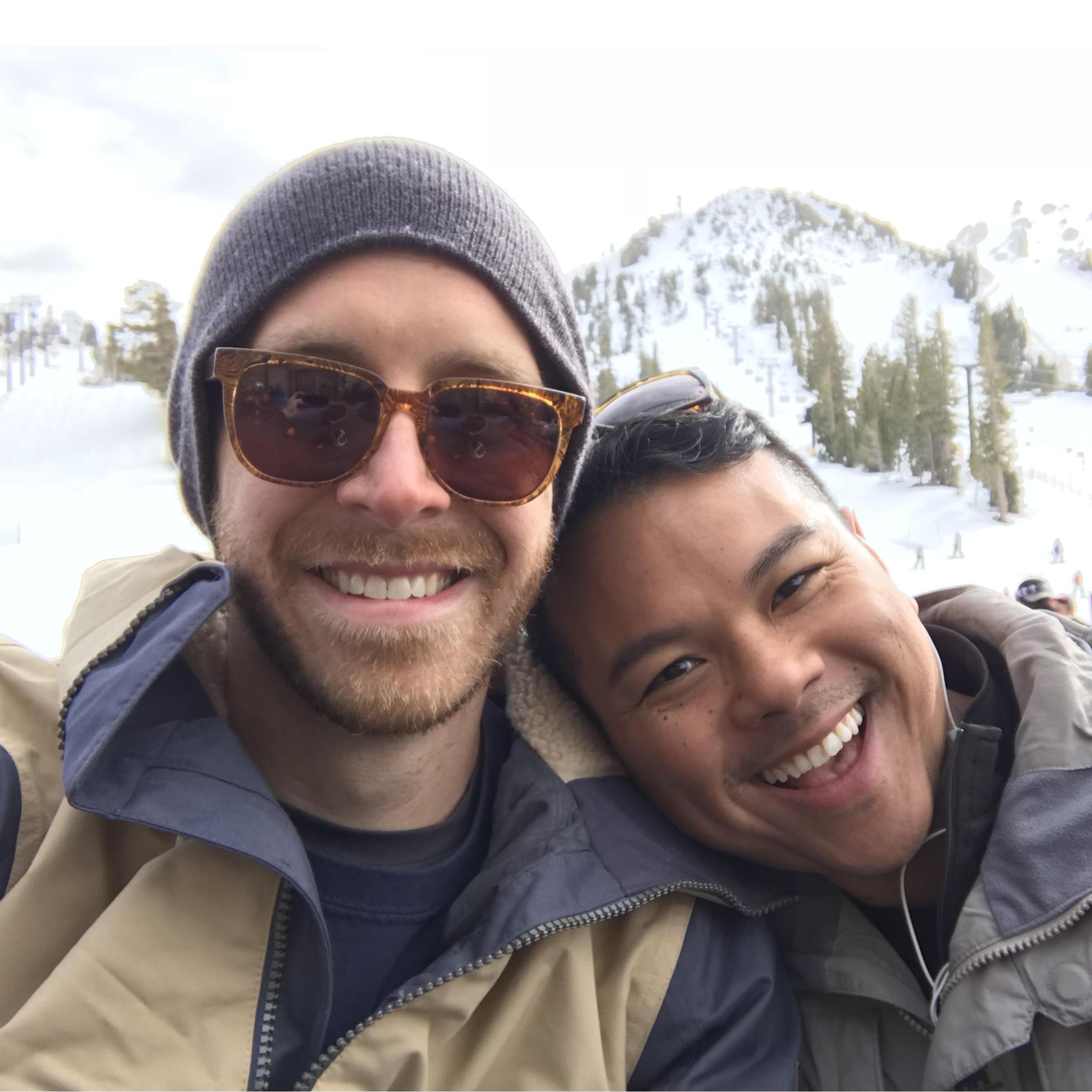 We're very happy here because Vat loves to snowboard and Greg loves to sit!