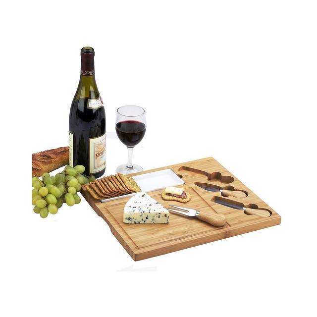 Picnic at Ascot Celtic Bamboo Cheese Board with Ceramic Dish and 3 Cheese Tools