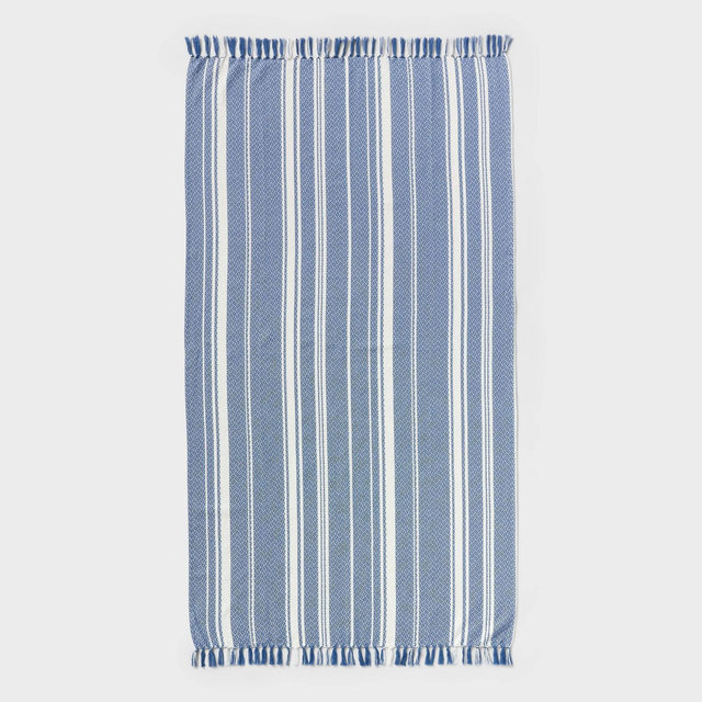 40"x72" Peshtemal Turkish Premium Lightweight Striped Oversized Beach Towel with Knotted Fringe Blue - Threshold™