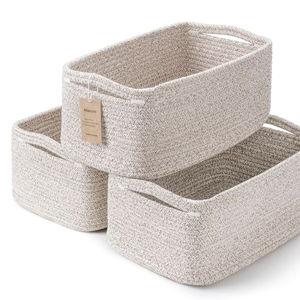 3-Pack Small Storage Baskets for Organizing | Woven Shelf Toy Basket | Rope Baskets for Gifts Empty | Closet Organizer Bins with Handles | Cube Decorative Box | 11.8×7.8×5.1” | Mixed brown