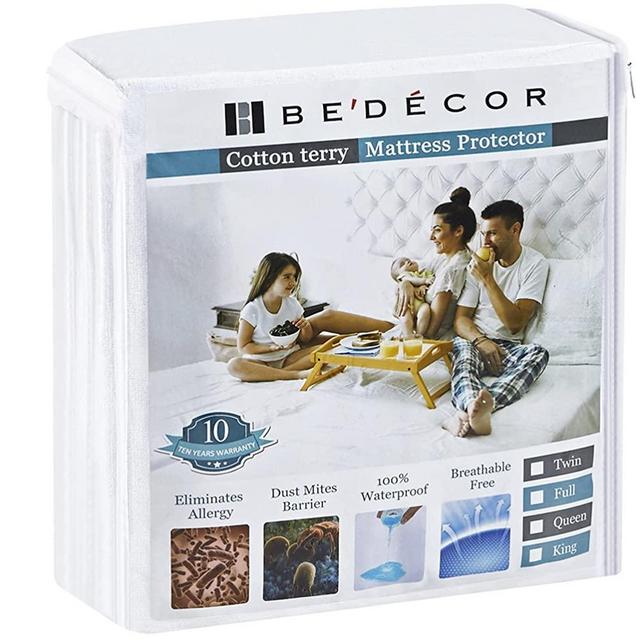 Bedecor Queen Size Waterproof Mattress Protector - Breathable Noiseless and Hypoallergenic - Premium Fitted Cotton Terry Cover