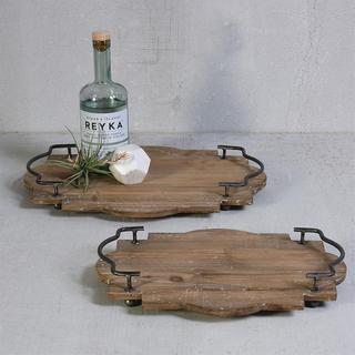 Pisco Wood Tray with Metal Handles