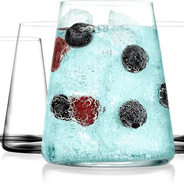 BENETI German Made Drinking Glasses Set of 4 | 17oz Modern Handmade Crystal Glass Cups for Water, Cocktail, Iced Coffee, Tea, Wine Glassware Cup Set