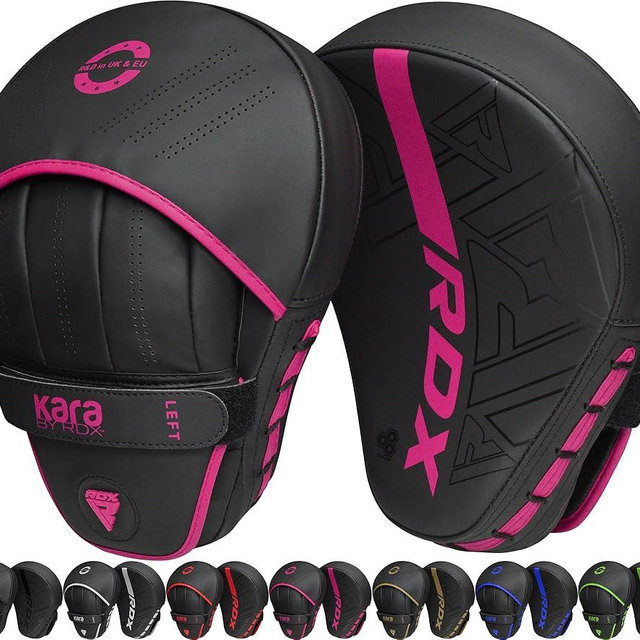 RDX Boxing Pads Curved Focus Mitts, Maya Hide Leather Kara Hook and jab Training Pads, Adjustable Strap Ventilated, MMA Muay Thai Kickboxing Coaching Martial Arts Punching Hand Target Strike Shield