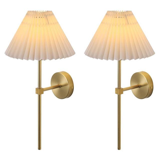 KELUOLY Wall Sconces Sets of 2 White Fabric lampshade Gold Wall Lamp Column Bracket Wall Lighting Bathroom Dresser Hardwired lamp Applicable to Living Room Bedroom Dining Room