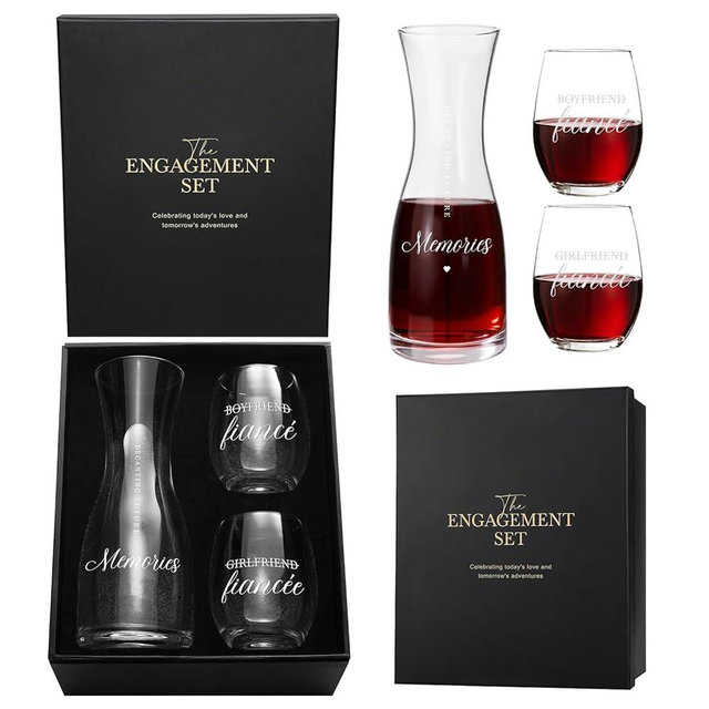 AW BRIDAL Engagement Gifts for Couples Wine Glasses Set, 2026 Fiance Gifts for Women and Newly Wed, Wedding Gift for Bride and Groom, Wine Decanter Set for Engagement and Bridal Shower