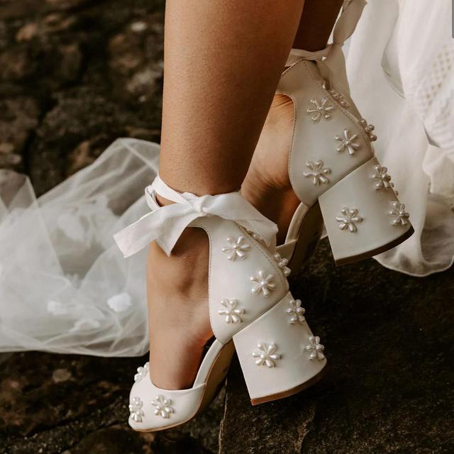 MELODY - LOW HEEL IVORY PEARL BRIDAL SHOES