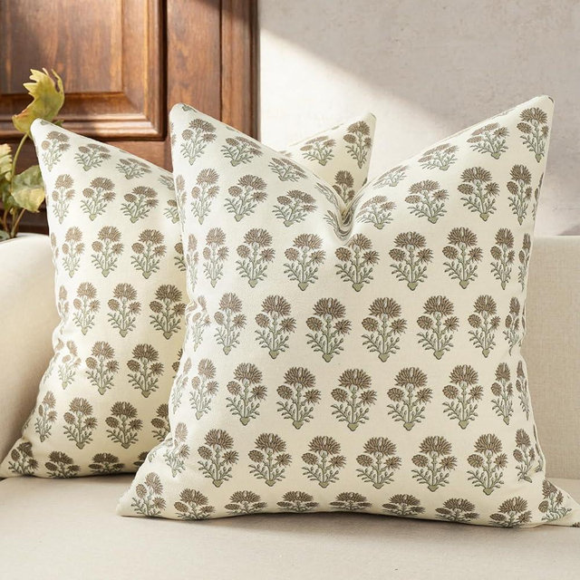 DKwizme Farmhouse Floral Pillow Covers 18x18 Set of 2, Country Botanical Throw Pillow Cover for Sofa Couch Bed Living Room, Earthic Vintage Flower Cushion Covers Cottage Home Decor,Earth Meadow