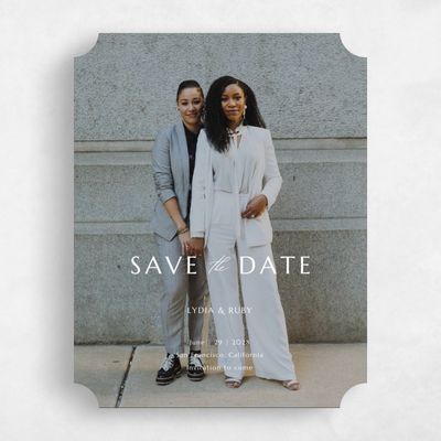 White Ticket Wedding Save the Date - Emeline Photo