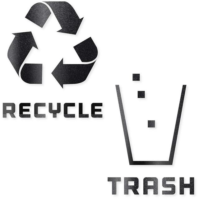 Recycle and Trash Stickers Modern Logo (1 ea) Symbol to Organize Trash cans or Garbage containers and Walls - Vinyl Decal Sticker - Contour Cut (Black Glossy, Small)