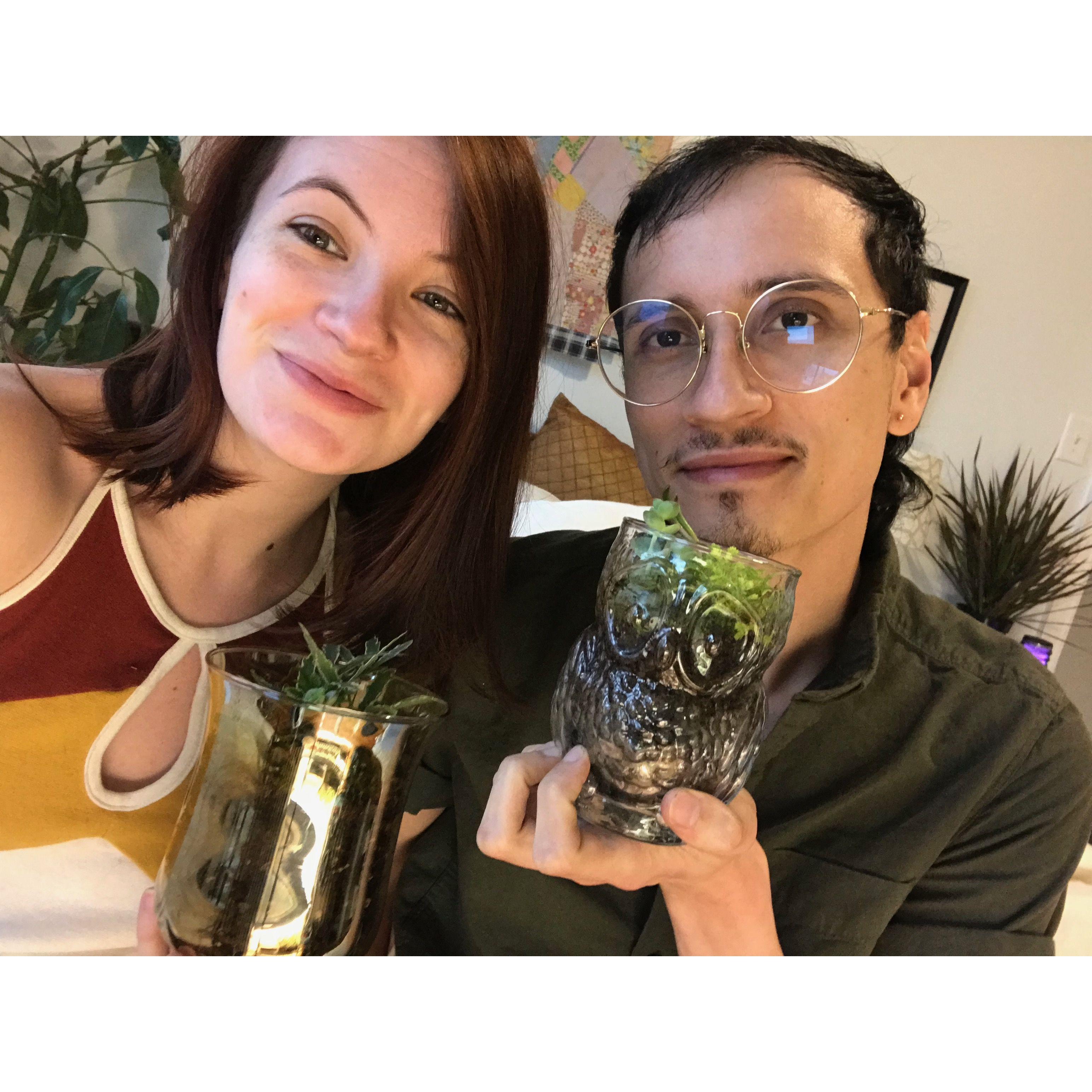 For our 1 year anniversary we made terrariums!