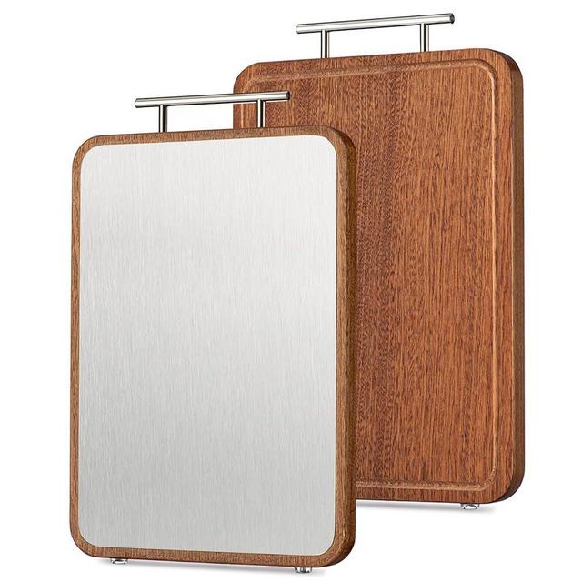 Wood Cutting Board, 15” 304 Stainless Steel Cutting Board for kitchen, Non Toxic Non Plastic & Ebony Large Chopping Board for meat with Juice Groove for Meat & Veggies