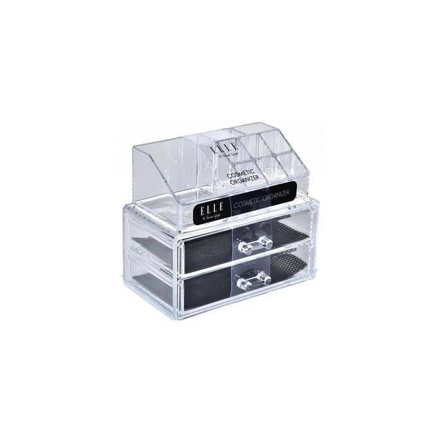 Acrylic Cosmetic Organizer with 2 Drawers & 3 Tiered Compartments, Clear Makeup Storage, Compact Vanity Organizer for Skincare and Makeup Brushes
