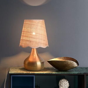 Gold Small Bedside Table Lamp for Bedroom, Brass Gold Mini Table Lamps for Nightstand, Rattan Shade Table Lamps for Small Spaces for Kitchen Counter, Bookshelf, Bedroom, Living Room, Kids Dorm
