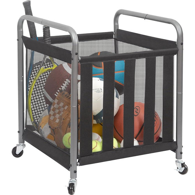 STORAGE MANIAC Ball Storage Bin Rolling Sports Ball Cart, Metal Garage Organizer Sport Rack Basketball Storage Cage for Garage or Gym, Indoor & Outdoor Sports Equipment Organizer