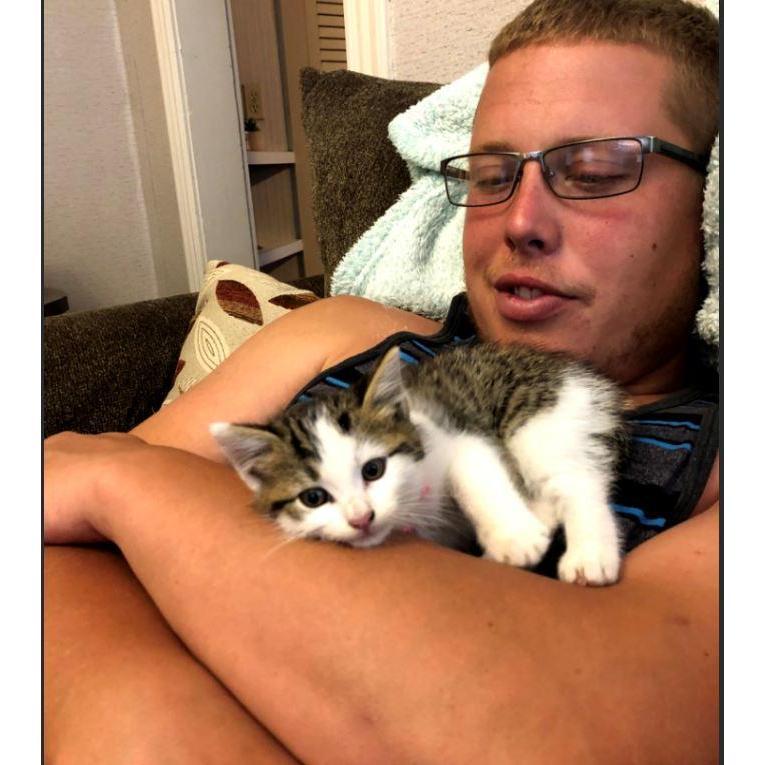 Just a man and his kitten! Cali's first day at home.