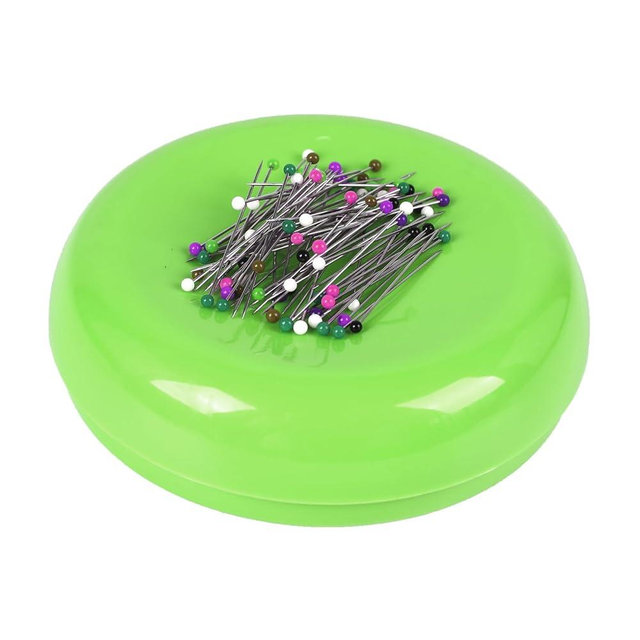 Hilltian Magnetic Pin Cushion with 100 Plastic Head Pins, Magnetic Pins Holder for Sewing Quilting (Green)
