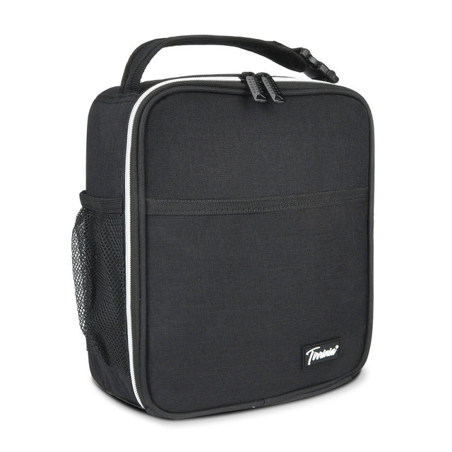 Tirrinia Small Insulated Lunch Bag for Men Women, Splash Proof Mini Portable Reusable Thermal Lunch Box Cooler Tote for Adults, Black