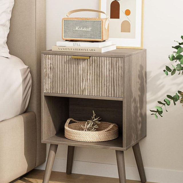Aienvey Nightstand, Small Side Table, Bedside Table with Drawer, Modern Night Stand, End Table for Bedroom, Living Room (Grey Stripe)