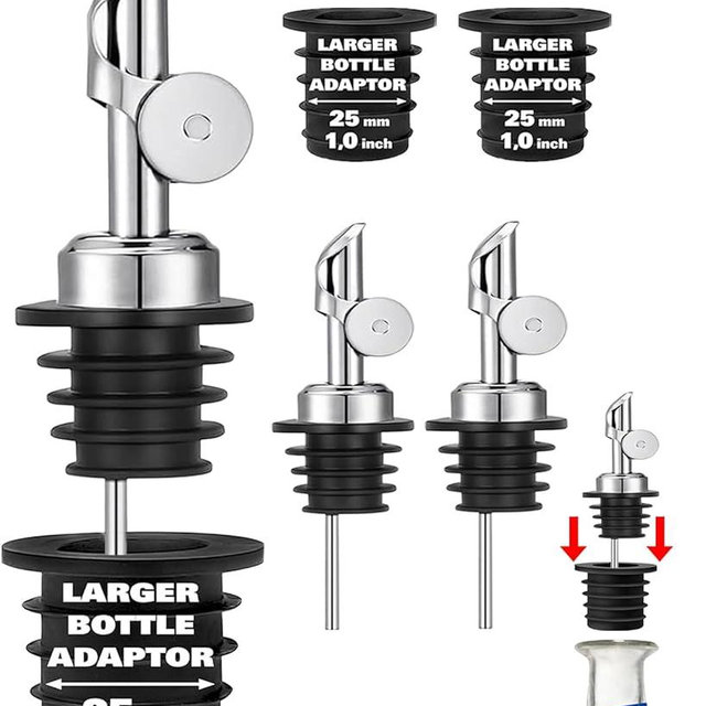 Pafusen Olive Oil Pour Spout with Adapters, Oils Pourer for Olive Oil Dispenser Bottle, Easily Turn Your Bottles into Dispensers for Liquor,Oils,Bottle Pourers (Sliver, 3 Pack Pour +Adapters)