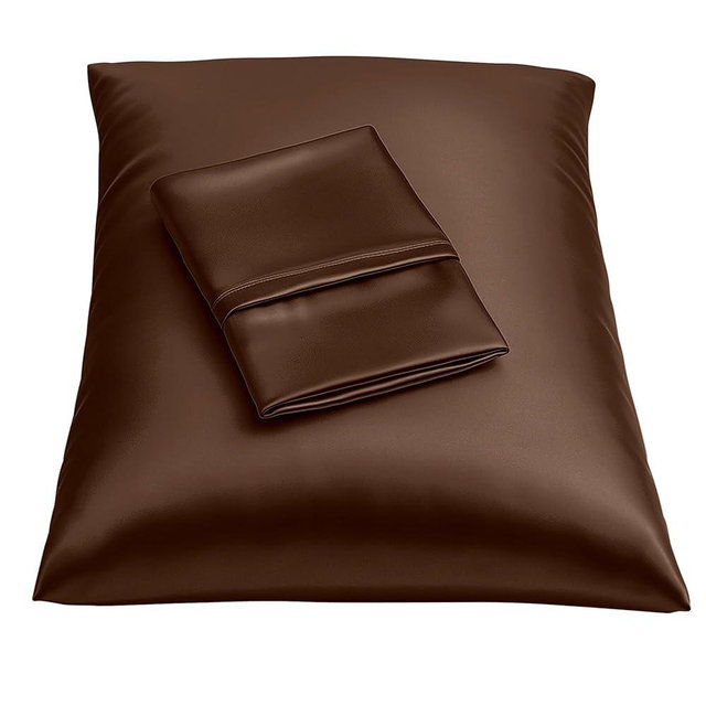 BLISSFORD Brown Satin Pillowcase with Zipper, for Hair and Skin Care, Feels Soft and Cool Like a Silk Pillowcase, Satin Pillow Cases 2 Pack, Slik Pillow Cover, King Size, Set of 2