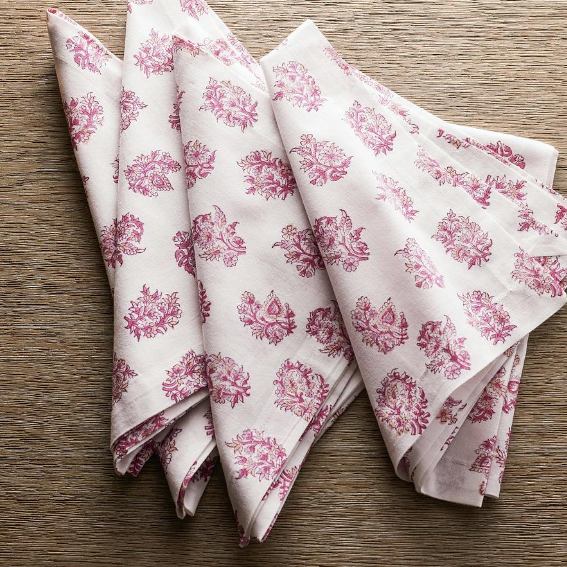 Sophia Floral Block Print Cotton Napkins - Set of 4