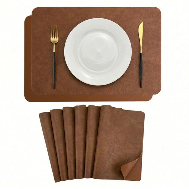 Premium Faux Leather Placemats Set of 6 – Waterproof, Heat-Resistant, Reversible & Non-Slip Table Mats for Kitchen, Dining, Indoor/Outdoor Use