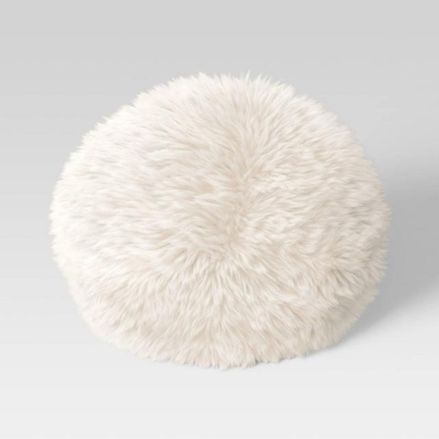Long Faux Fur Round Throw Pillow Ivory - Threshold™