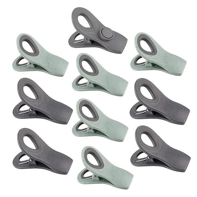 COOK With COLOR Set Of Ten Chip Bag Clips with Magnet, Rubber Bag Clip with Airtight Seal, Kitchen Storage Clips For Organizing and Sealing Needs (Speckled Gray & Teal)