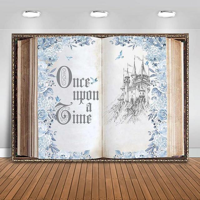 Mocsicka Fairy Tale Books Backdrop Once Upon a Time Ancient Castle Princess Party Decorations Photo Backdrops Old Opening Magic Book Romantic Story Wedding Birthday Photography Background (10x8ft)