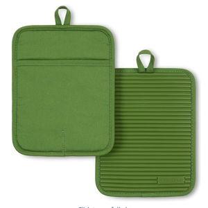 KitchenAid Ribbed Soft Silicone Pot Holder 2-Pack Set, Matcha, 7"x9"