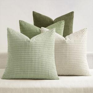 MIULEE Modern Farmhouse Decorative Spring Pillow Covers 18x18 Inch Set of 4 Natural Rustic Throw Pillows Neutral Warm Soft Corduroy Couch Pillowcases Home Decor for Sofa Living Room Bed Light Green