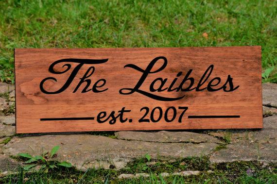 Last Name Personalized Carved Sign Custom Wood Plaque Couples Gift