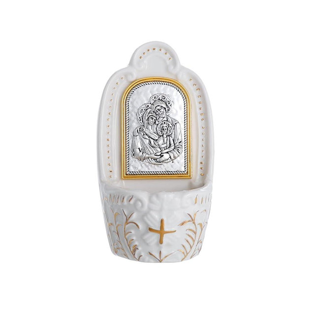 Porcelain Holy Family Holy Water Font Catholic Gifts Holy Family Holy Water Fonts for Entrance of Home Church Wall Hanging Decor Great Gift for First Communion, Confirmation, Housewarming