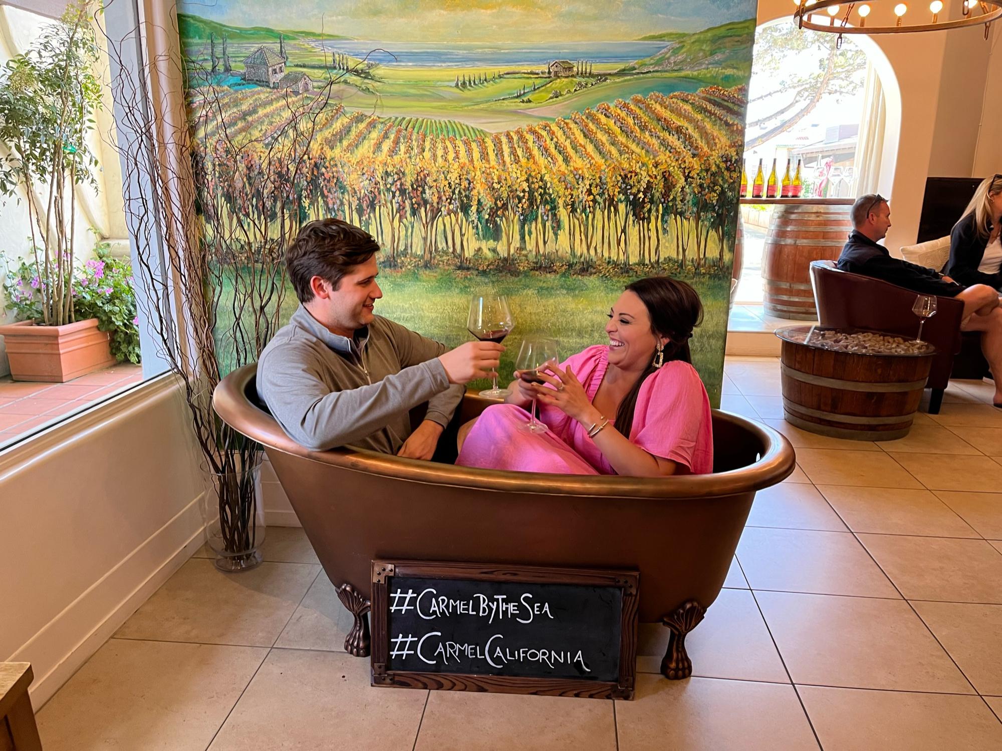 Wine time before Chase & Raleigh's wedding in Carmel, CA