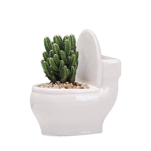 6” White Ceramic Toilet Plant Pot/Bonsai Pot/Flower Pot/Succulent Planter Ideal Gifts for Women, Mom or Birthdays