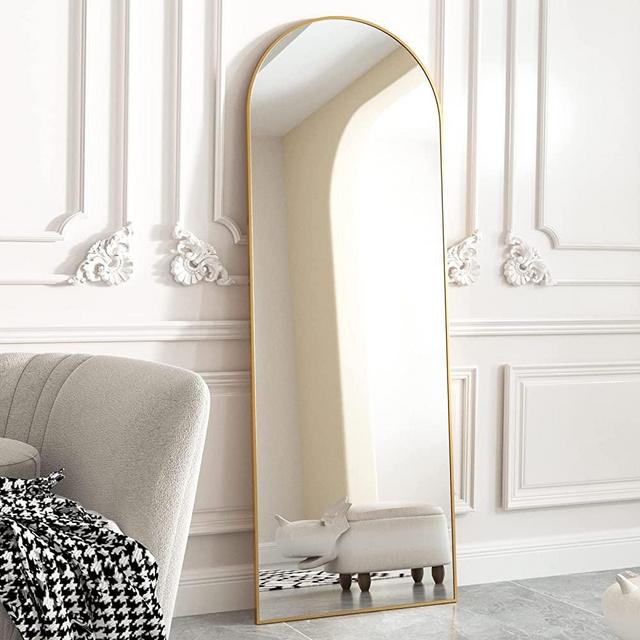 HARRITPURE 58"x18" Arched Full Length Mirror Free Standing Leaning Mirror Hanging Mounted Mirror Aluminum Frame Modern Simple Home Decor for Living Room Bedroom Cloakroom, Gold