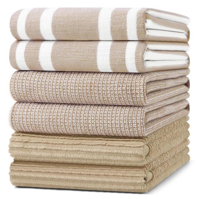 Homaxy Premium Kitchen Towels(18”x 28”, 6 Pack), Large Cotton 380 GSM Kitchen Hand Towels, Soft and Absorbent Terry Dish Towels, Multipurpose Tea Towel Set with Hanging Loop, Khaki